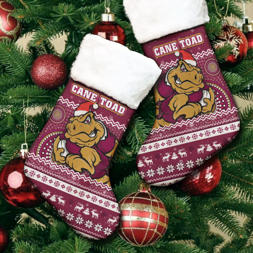 Queensland Cane Toads Christmas Stocking - Ugly Xmas And Aboriginal Patterns For Die Hard Fan Queensland Cane Toads Christmas Stocking - Ugly Xmas And Aboriginal Patterns For Die Hard Fan