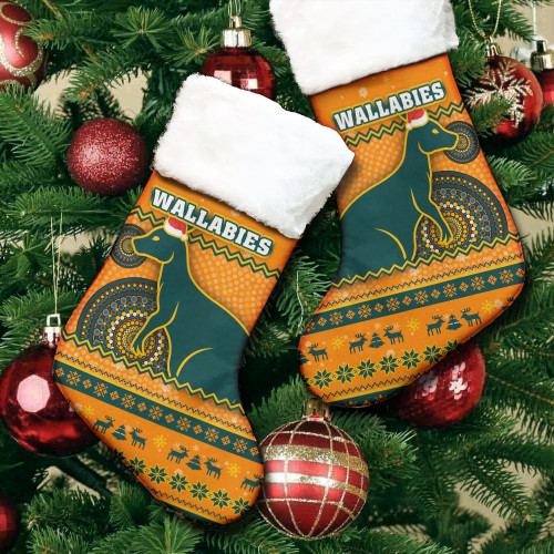 Australia Wallabies Christmas Stocking - Ugly Xmas And Aboriginal Patterns For Die Hard Fan Australia Wallabies Christmas Stocking - Ugly Xmas And Aboriginal Patterns For Die Hard Fan