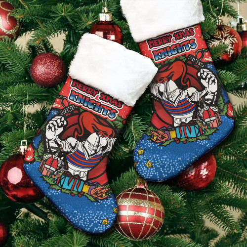 Newcastle Knights Christmas Stocking - Merry Christmas Our Beloved Team With Aboriginal Dot Art Pattern Newcastle Knights Christmas Stocking - Merry Christmas Our Beloved Team With Aboriginal Dot Art Pattern