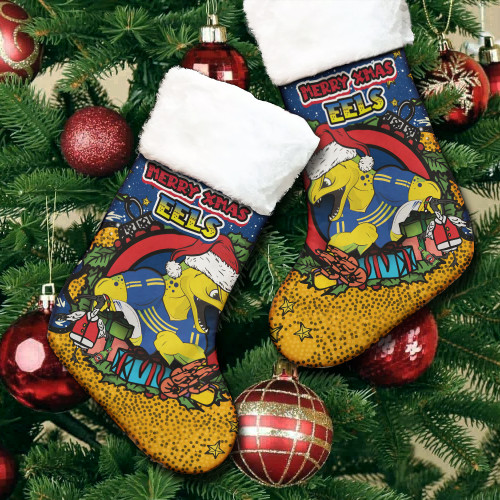 Parramatta Eels Christmas Stocking - Merry Christmas Our Beloved Team With Aboriginal Dot Art Pattern Parramatta Eels Christmas Stocking - Merry Christmas Our Beloved Team With Aboriginal Dot Art Pattern