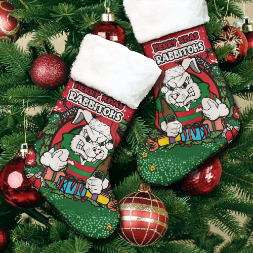 South Sydney Rabbitohs Stocking - Merry Christmas Our Beloved Team With Aboriginal Dot Art Pattern South Sydney Rabbitohs Stocking - Merry Christmas Our Beloved Team With Aboriginal Dot Art Pattern