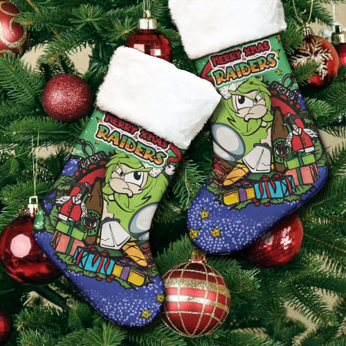 Canberra Raiders Christmas Stocking - Merry Christmas Our Beloved Team With Aboriginal Dot Art Pattern Canberra Raiders Christmas Stocking - Merry Christmas Our Beloved Team With Aboriginal Dot Art Pattern