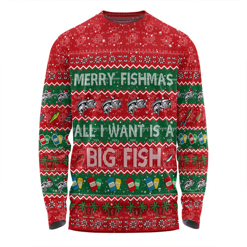 Australia Christmas Custom Long Sleeve T-shirt - Merry Fishmas All I Want is a Big Fish Long Sleeve T-shirt