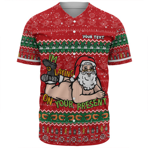 Australia Christmas Custom Baseball Shirt - Merry Chrismas I'm Laying On Your Present Baseball Shirt