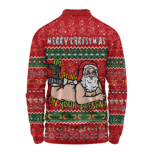 Australia Christmas Custom Long Sleeve Polo Shirt - Merry Chrismas I'm Laying On Your Present Long Sleeve Polo Shirt Australia Christmas Custom Long Sleeve Polo Shirt - Merry Chrismas I'm Laying On Your Present Long Sleeve Polo Shirt