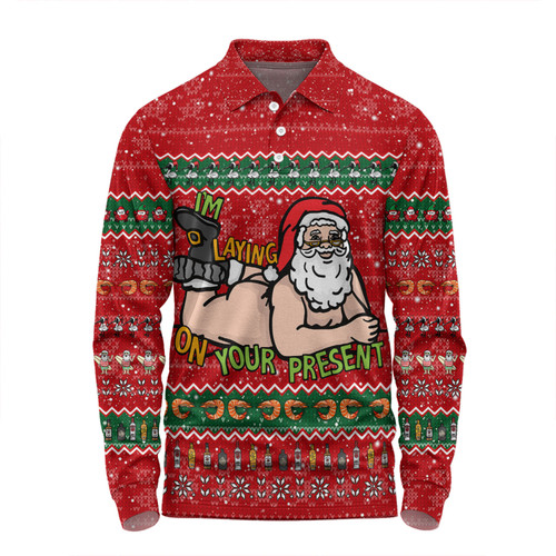 Australia Christmas Custom Long Sleeve Polo Shirt - Merry Chrismas I'm Laying On Your Present Long Sleeve Polo Shirt Australia Christmas Custom Long Sleeve Polo Shirt - Merry Chrismas I'm Laying On Your Present Long Sleeve Polo Shirt