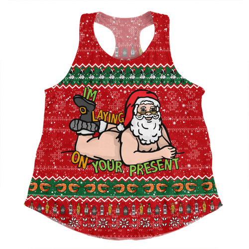 Australia Christmas Custom Women Racerback Singlet - Merry Chrismas I'm Laying On Your Present Women Racerback Singlet