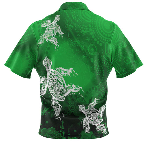 [Custom] Australia Aboriginal Inspired Polo Shirt - Indigenous Turtle Ocean Dot Painting Art  Green