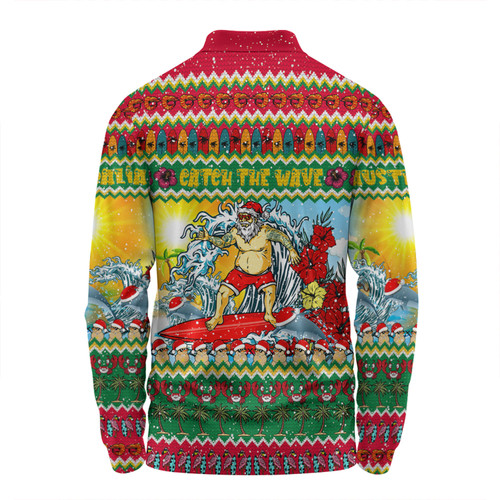 Australia Christmas Custom Long Sleeve Polo Shirt - Surfing Santa Long Sleeve Polo Shirt Australia Christmas Custom Long Sleeve Polo Shirt - Surfing Santa Long Sleeve Polo Shirt