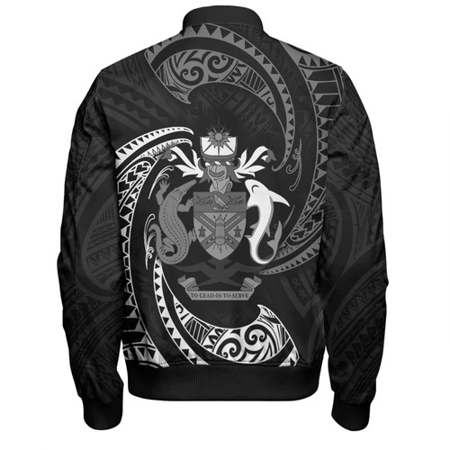 Australia South Sea Islanders Bomber Jacket - Solomon Islands White Tribal Wave Pattern Bomber Jacket Australia South Sea Islanders Bomber Jacket - Solomon Islands White Tribal Wave Pattern Bomber Jacket
