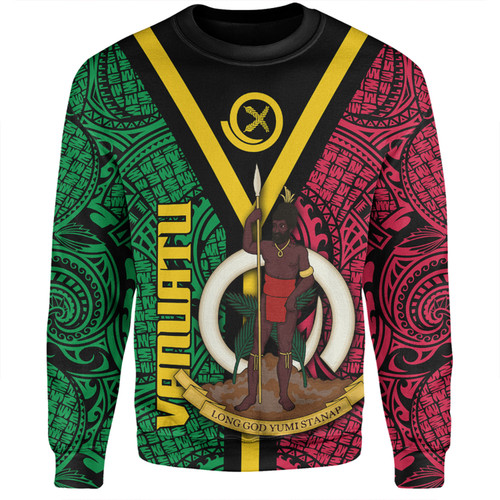 Australia South Sea Islanders Sweatshirt - Vanuatu Polynesian Flag With Coat Of Arm Sweatshirt