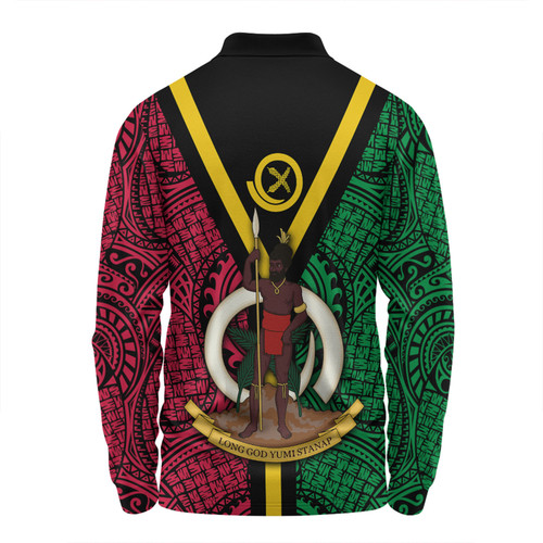 Australia South Sea Islanders Long Sleeve Polo Shirt - Vanuatu Polynesian Flag With Coat Of Arm Long Sleeve Polo Shirt Australia South Sea Islanders Long Sleeve Polo Shirt - Vanuatu Polynesian Flag With Coat Of Arm Long Sleeve Polo Shirt