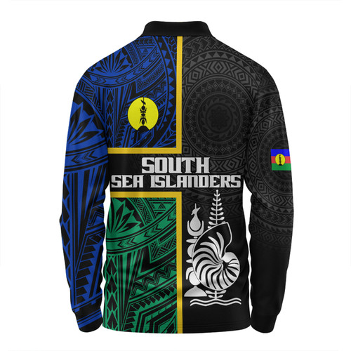 Australia South Sea Islanders Long Sleeve Polo Shirt - New Caledonia Flag Polynesian Tattoo Style Long Sleeve Polo Shirt Australia South Sea Islanders Long Sleeve Polo Shirt - New Caledonia Flag Polynesian Tattoo Style Long Sleeve Polo Shirt