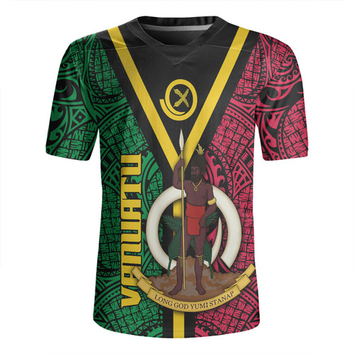 Australia South Sea Islanders Rugby Jersey - Vanuatu Polynesian Flag With Coat Of Arm Rugby Jersey