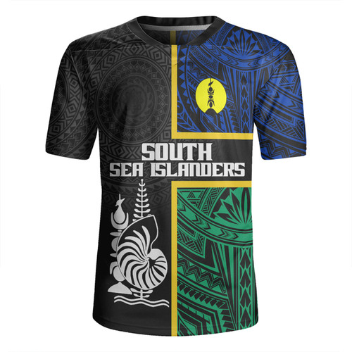 Australia South Sea Islanders Rugby Jersey - New Caledonia Flag Polynesian Tattoo Style Rugby Jersey