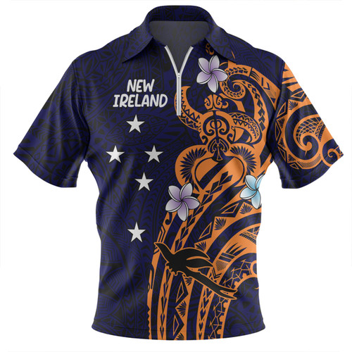 Australia South Sea Islanders Zip Polo Shirt - New Ireland Flag With Polynesian Pattern Zip Polo Shirt