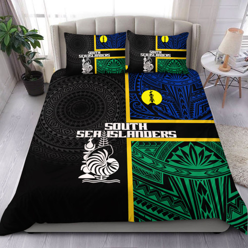 Australia South Sea Islanders Bedding Set - New Caledonia Flag Polynesian Tattoo Style Bedding Set