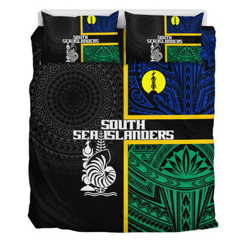 Australia South Sea Islanders Bedding Set - New Caledonia Flag Polynesian Tattoo Style Bedding Set Australia South Sea Islanders Bedding Set - New Caledonia Flag Polynesian Tattoo Style Bedding Set