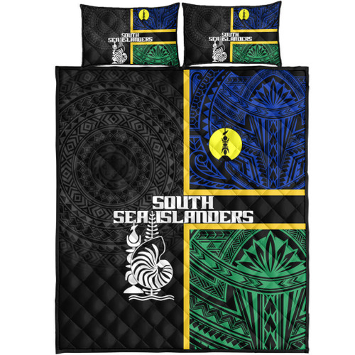 Australia South Sea Islanders Quilt Bed Set - New Caledonia Flag Polynesian Tattoo Style Quilt Bed Set Australia South Sea Islanders Quilt Bed Set - New Caledonia Flag Polynesian Tattoo Style Quilt Bed Set