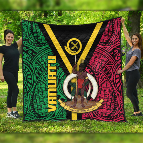 Australia South Sea Islanders Quilt - Vanuatu Polynesian Flag With Coat Of Arm Quilt Australia South Sea Islanders Quilt - Vanuatu Polynesian Flag With Coat Of Arm Quilt