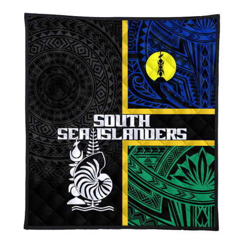Australia South Sea Islanders Quilt - New Caledonia Flag Polynesian Tattoo Style Quilt Australia South Sea Islanders Quilt - New Caledonia Flag Polynesian Tattoo Style Quilt