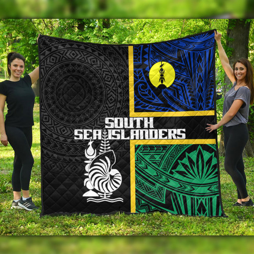 Australia South Sea Islanders Quilt - New Caledonia Flag Polynesian Tattoo Style Quilt Australia South Sea Islanders Quilt - New Caledonia Flag Polynesian Tattoo Style Quilt