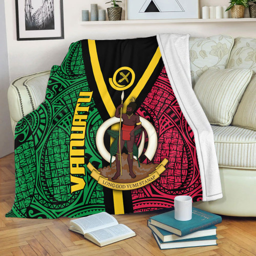 Australia South Sea Islanders Blanket - Vanuatu Polynesian Flag With Coat Of Arm Blanket Australia South Sea Islanders Blanket - Vanuatu Polynesian Flag With Coat Of Arm Blanket