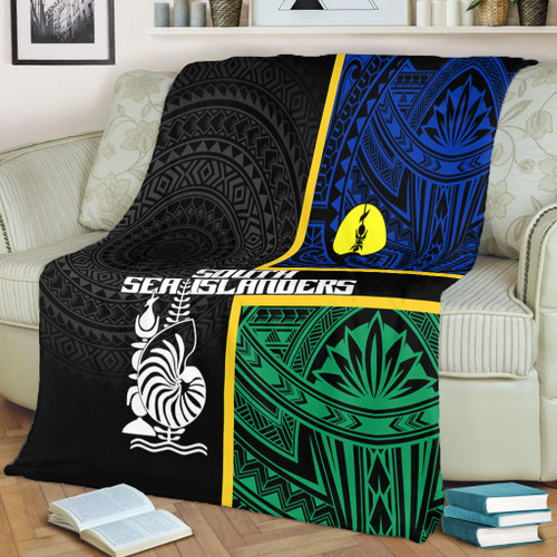 Australia South Sea Islanders Blanket - New Caledonia Flag Polynesian Tattoo Style Blanket