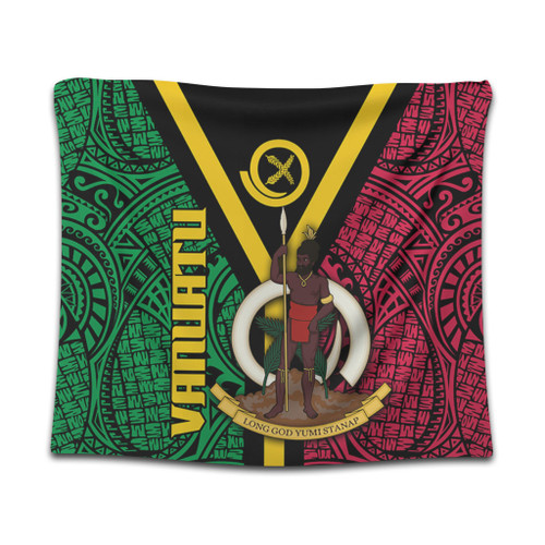 Australia South Sea Islanders Tapestry - Vanuatu Polynesian Flag With Coat Of Arm Tapestry Australia South Sea Islanders Tapestry - Vanuatu Polynesian Flag With Coat Of Arm Tapestry