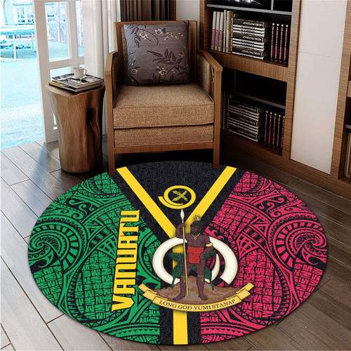 Australia South Sea Islanders Round Rug - Vanuatu Polynesian Flag With Coat Of Arm Round Rug Australia South Sea Islanders Round Rug - Vanuatu Polynesian Flag With Coat Of Arm Round Rug