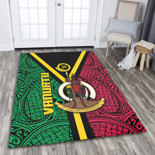 Australia South Sea Islanders Area Rug - Vanuatu Polynesian Flag With Coat Of Arm Area Rug Australia South Sea Islanders Area Rug - Vanuatu Polynesian Flag With Coat Of Arm Area Rug
