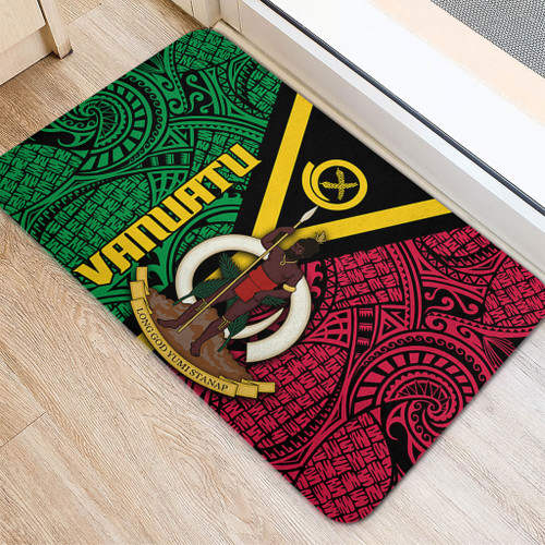 Australia South Sea Islanders Doormat - Vanuatu Polynesian Flag With Coat Of Arm Doormat Australia South Sea Islanders Doormat - Vanuatu Polynesian Flag With Coat Of Arm Doormat