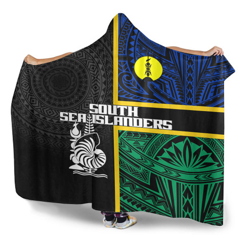 Australia South Sea Islanders Hooded Blanket - New Caledonia Flag Polynesian Tattoo Style Hooded Blanket Australia South Sea Islanders Hooded Blanket - New Caledonia Flag Polynesian Tattoo Style Hooded Blanket