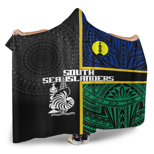 Australia South Sea Islanders Hooded Blanket - New Caledonia Flag Polynesian Tattoo Style Hooded Blanket Australia South Sea Islanders Hooded Blanket - New Caledonia Flag Polynesian Tattoo Style Hooded Blanket