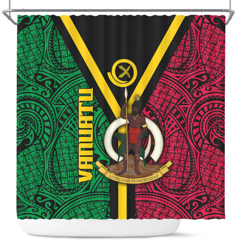 Australia South Sea Islanders Shower Curtain - Vanuatu Polynesian Flag With Coat Of Arm Shower Curtain