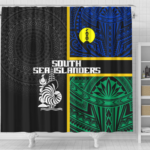 Australia South Sea Islanders Shower Curtain - New Caledonia Flag Polynesian Tattoo Style Shower Curtain Australia South Sea Islanders Shower Curtain - New Caledonia Flag Polynesian Tattoo Style Shower Curtain
