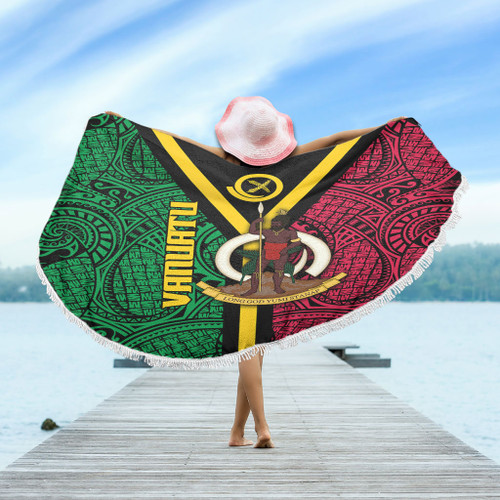 Australia South Sea Islanders Beach Blanket - Vanuatu Polynesian Flag With Coat Of Arm Beach Blanket Australia South Sea Islanders Beach Blanket - Vanuatu Polynesian Flag With Coat Of Arm Beach Blanket