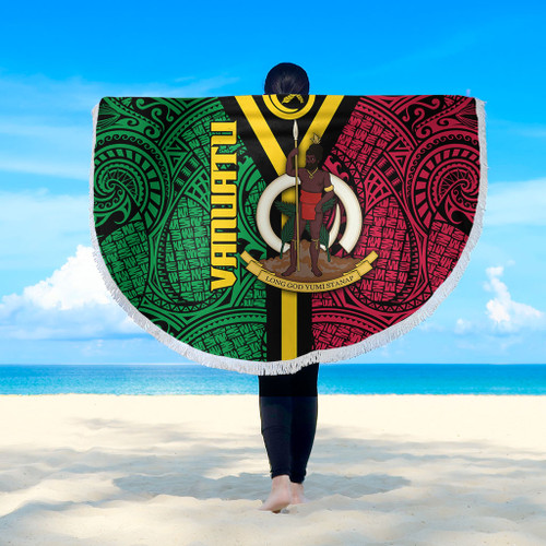 Australia South Sea Islanders Beach Blanket - Vanuatu Polynesian Flag With Coat Of Arm Beach Blanket Australia South Sea Islanders Beach Blanket - Vanuatu Polynesian Flag With Coat Of Arm Beach Blanket