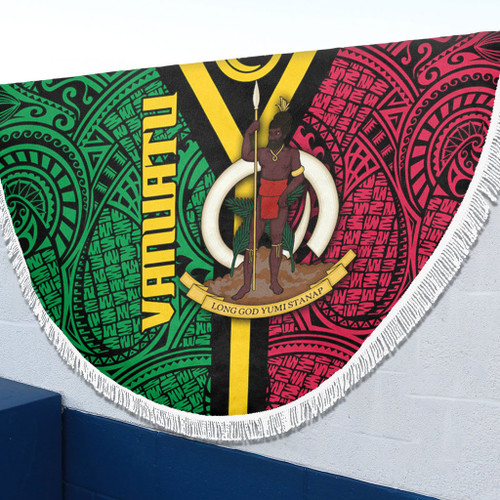 Australia South Sea Islanders Beach Blanket - Vanuatu Polynesian Flag With Coat Of Arm Beach Blanket Australia South Sea Islanders Beach Blanket - Vanuatu Polynesian Flag With Coat Of Arm Beach Blanket
