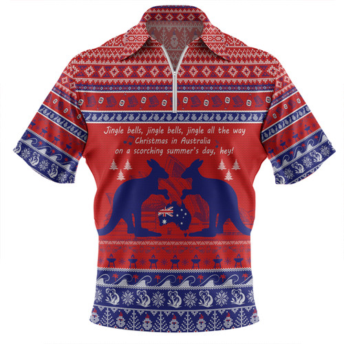 Australian Christmas Carol Christmas Zip Polo Shirt - Jingle Bells Ugly Style Zip Polo Shirt