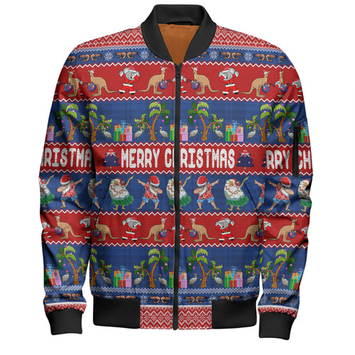 Australia Christmas Custom Bomber Jacket - Tropical Ugly Xmas Santa Dapping And Dancing Bomber Jacket