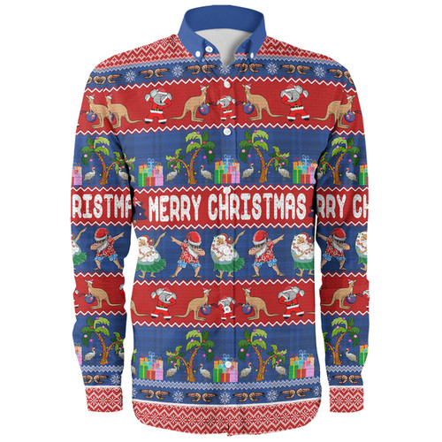 Australia Christmas Custom Long Sleeve Shirt - Tropical Ugly Xmas Santa Dapping And Dancing Long Sleeve Shirt