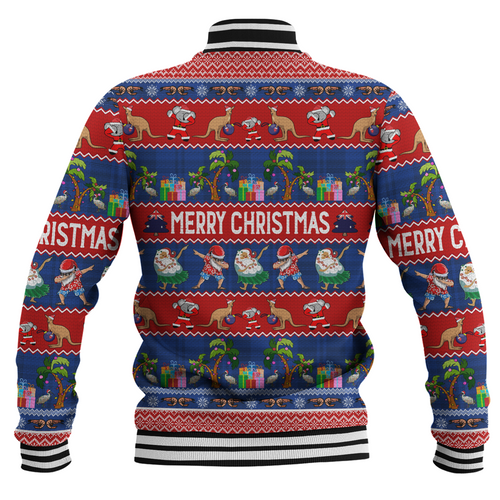 Australia Christmas Custom Baseball Jacket - Tropical Ugly Xmas Santa Dapping And Dancing Baseball Jacket Australia Christmas Custom Baseball Jacket - Tropical Ugly Xmas Santa Dapping And Dancing Baseball Jacket