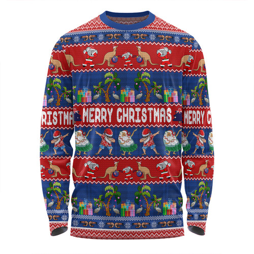 Australia Christmas Custom Long Sleeve T-shirt - Tropical Ugly Xmas Santa Dapping And Dancing Long Sleeve T-shirt
