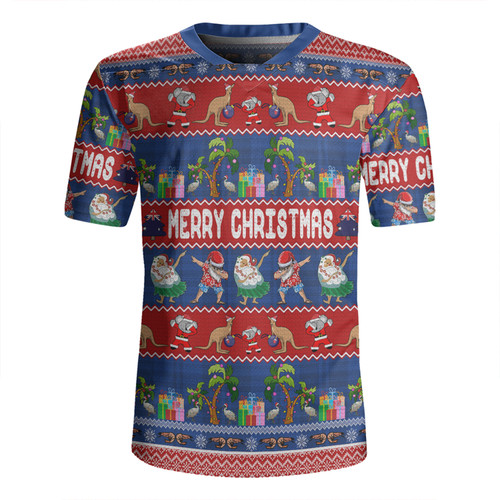 Australia Christmas Custom Rugby Jersey - Tropical Ugly Xmas Santa Dapping And Dancing Rugby Jersey