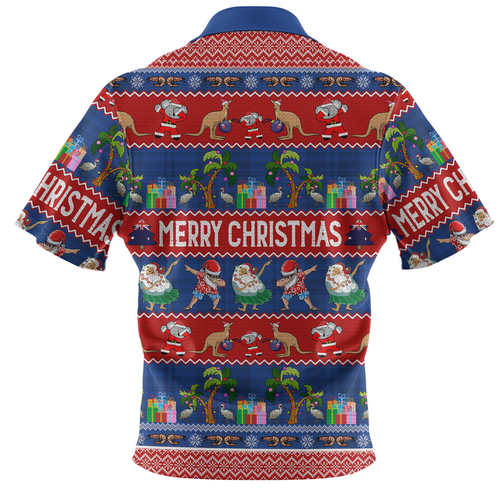 Australia Christmas Custom Zip Polo Shirt - Tropical Ugly Xmas Santa Dapping And Dancing Zip Polo Shirt Australia Christmas Custom Zip Polo Shirt - Tropical Ugly Xmas Santa Dapping And Dancing Zip Polo Shirt
