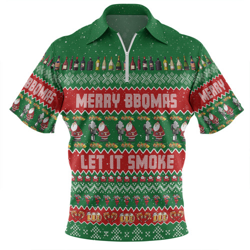 Australia Christmas Custom Zip Polo Shirt - Merry BBQMax Let It Smoke Zip Polo Shirt