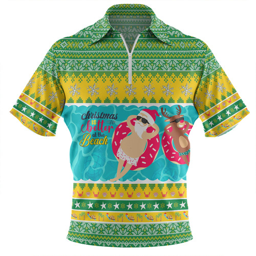 Australia Christmas Custom Zip Polo Shirt - Christmas Is Better At The Beach Zip Polo Shirt