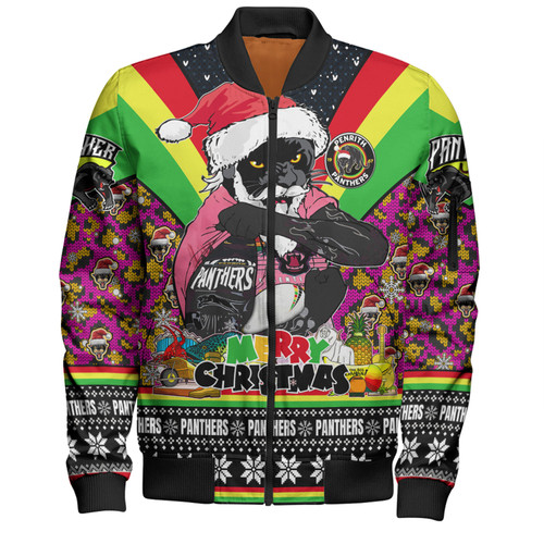 Penrith Panthers Christmas Custom Bomber Jacket - Penrith Panthers Santa Aussie Big Things Christmas Bomber Jacket