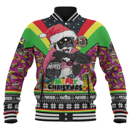 Penrith Panthers Christmas Custom Baseball Jacket - Penrith Panthers Santa Aussie Big Things Christmas Baseball Jacket